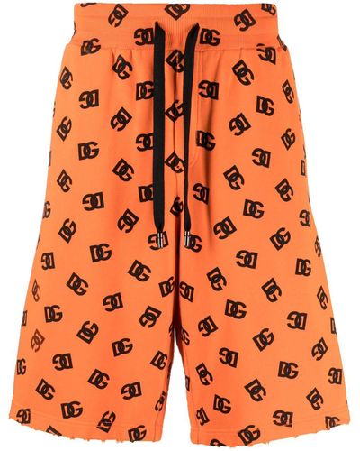 Dolce & Gabbana Monogram-pattern Cotton Shorts - Orange