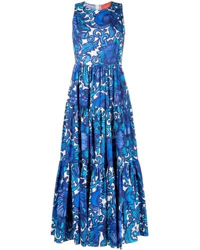 La DoubleJ Maxi-jurk Met Bloemenprint - Blauw
