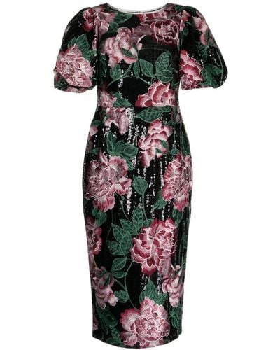 Marchesa Kleid mit Blumenstickerei - Schwarz