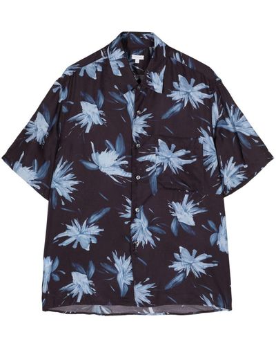 Caruso Floral-print button-up shirt - Blau