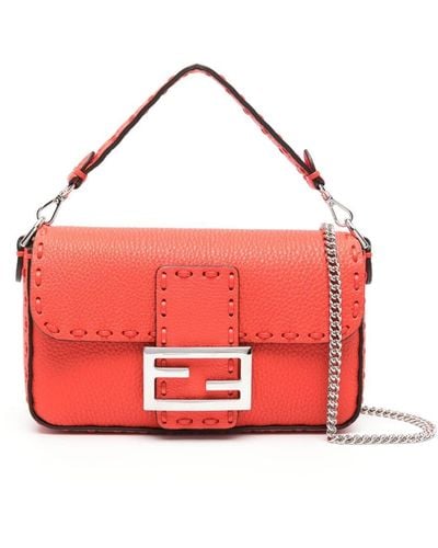 Fendi Mini Baguette Leather Cross Body Bag - Red