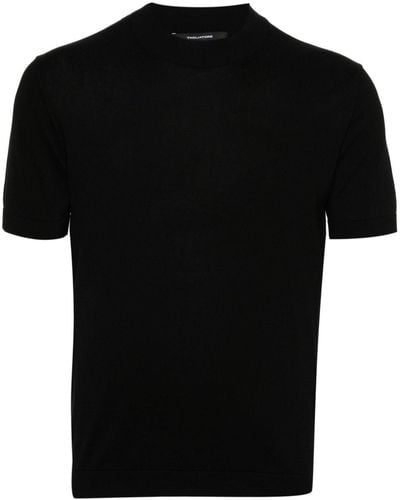 Tagliatore Fijngebreid Katoenen T-shirt - Zwart