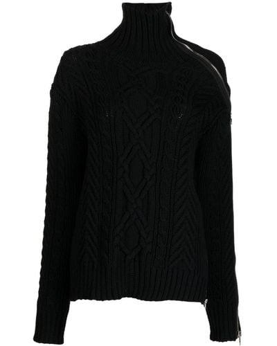 Monse Cable-knit Zip-detailed Sweater - Black