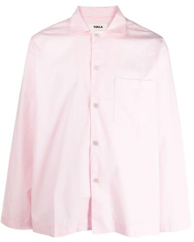 Tekla Pyjama-Oberteil aus Popeline - Pink