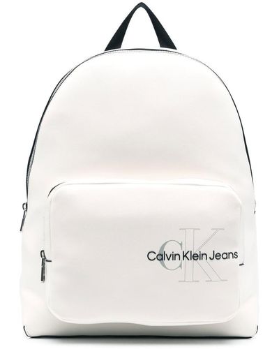 Calvin Klein Monogram-print Faux-leather Backpack - White