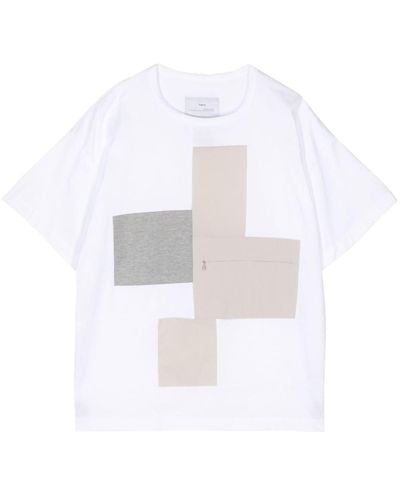 Fumito Ganryu Patchwork-detail Cotton T-shirt - Wit
