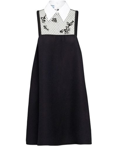 Prada Sleeveless Embroidered-mesh Mini Dress - Black