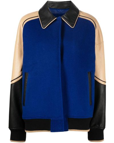 Goen.J Faux-leather Trim Wool Jacket - Blue