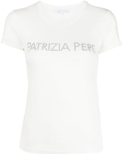 Patrizia Pepe Rhinestone-logo T-shirt - White