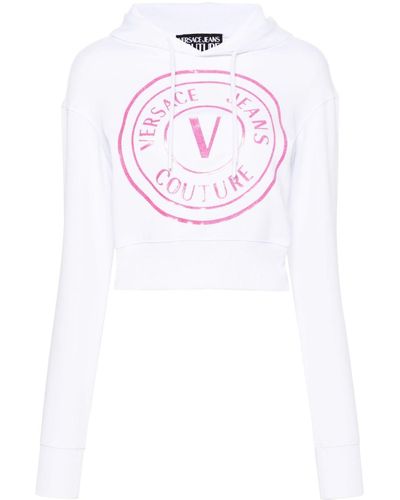 Versace Cropped-Hoodie mit Logo - Weiß