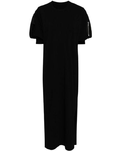 Sacai Katoenen Maxi-jurk Met Pofmouwen - Zwart