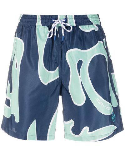 Jacob Cohen Badeshorts mit abstraktem Print - Blau