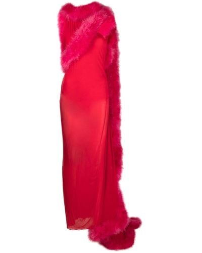 The Attico Vestido con ribete de plumas - Rojo