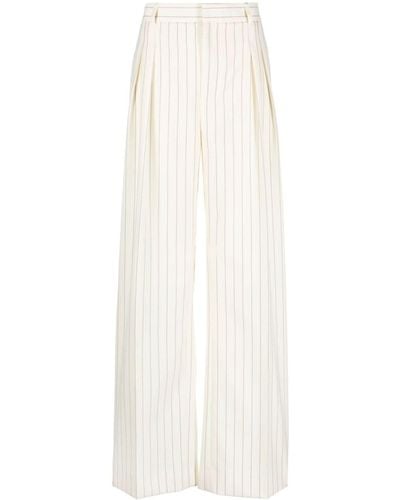 Jean Paul Gaultier Lace-up Pinstripe Trousers - White