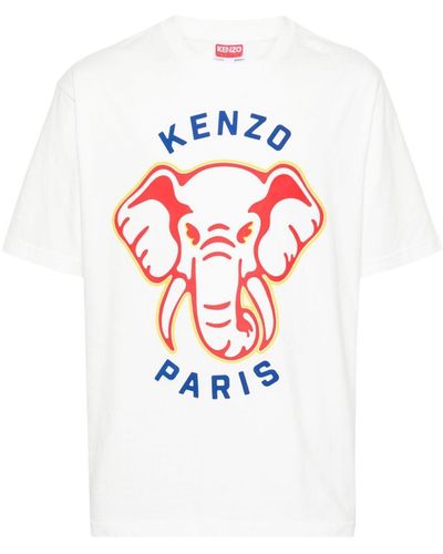 KENZO Elephant-Print Cotton T-Shirt - White