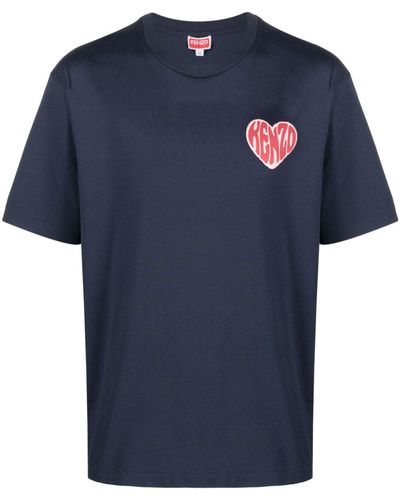 KENZO T-shirt oversize in jersey di cotone con stampa - Blu