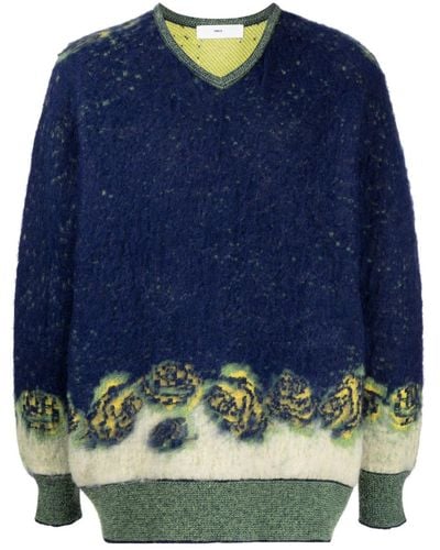 Toga V-neck Patterned Intarsia-knit Sweater - Blue
