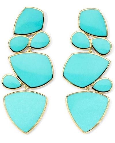 Ippolita 18kt Yellow Gold Rock Candy Large Stacked Turquoise Earrings - Blue