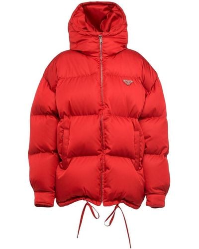 Prada Re-nylon Hooded Padded Jacket, Size: It 36, Red