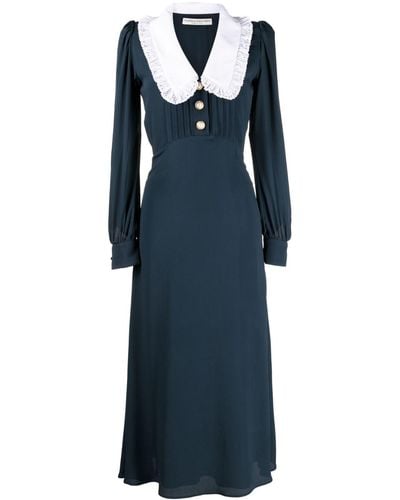 Alessandra Rich Alessandra reiches Midi -Kleid mit kontrastierendem Kragen - Blau