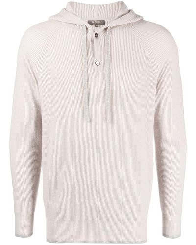 N.Peal Cashmere Button-placket Organic-cashmere Hoodie - White