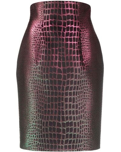 Balmain Falda de tubo con efecto de piel de cocodrilo - Rojo