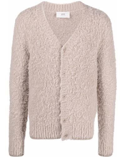 Ami Paris V-neck Brushed-knit Cardigan - Pink