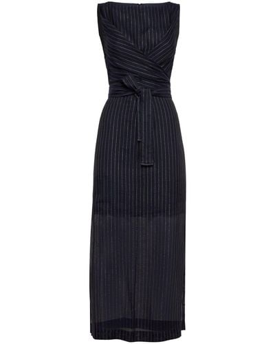 Brunello Cucinelli Cotton Pinstriped Dress With Shiny Details - Blue
