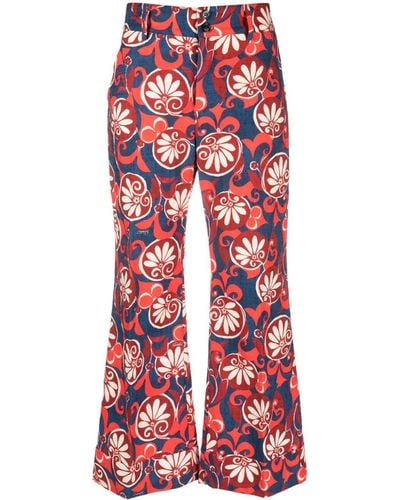 La DoubleJ Hendrix Floral-print Cotton Trousers - Red