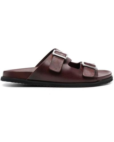 SCAROSSO Buckle Leather Sandals - Brown
