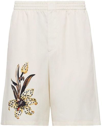 Prada Floral-print Silk Bermuda Shorts - White