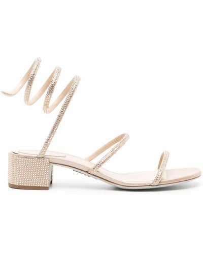 Rene Caovilla Neutral Cleo 40mm Crystal-embellished Sandals - Natural