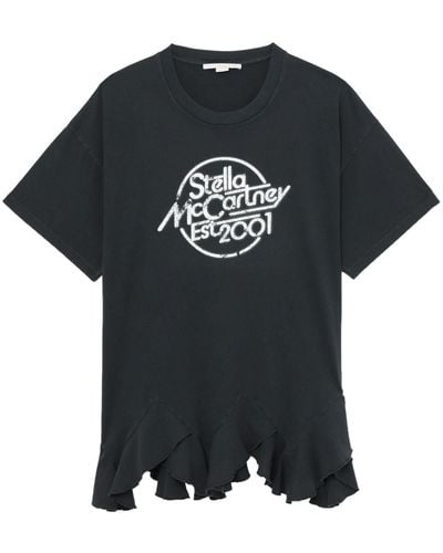 Stella McCartney Logo-print Ruffle-hem T-shirt - Black