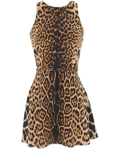 Saint Laurent Minikleid aus Seide mit Leoparden-Print - Braun