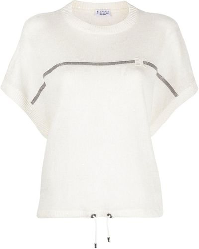 Brunello Cucinelli Logo-embroidered Knitted Top - White