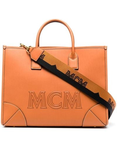 MCM Handtasche mit Logo-Applikation - Braun