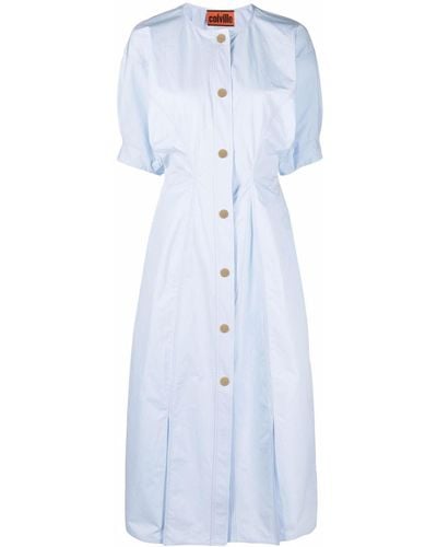 Colville Short Puff-sleeve Midi Dress - Blue