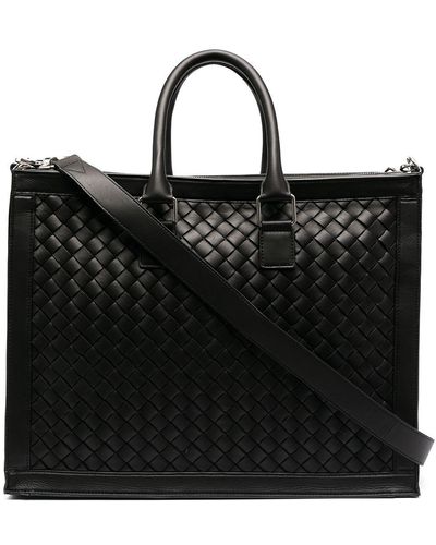 Bottega Veneta Intrecciato Weave Briefcase Bag - Black