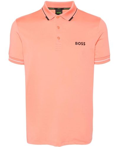 BOSS Logo-print Stretch Polo Shirt - Orange
