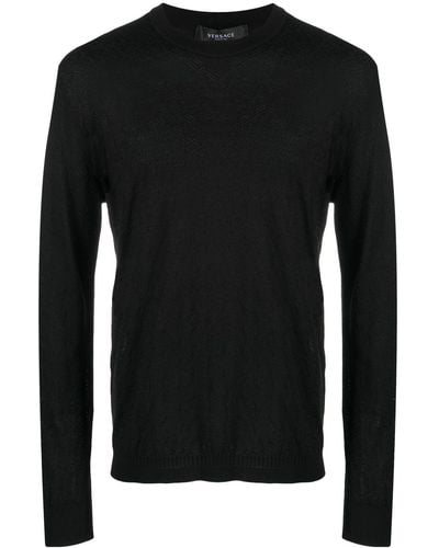 Versace La Greca Cotton-silk Sweater - Black