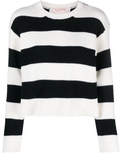 Valentino Garavani Striped Virgin Wool Sweater - Black