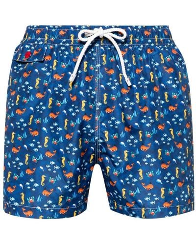 Kiton Fish-print Swim Shorts - Blue