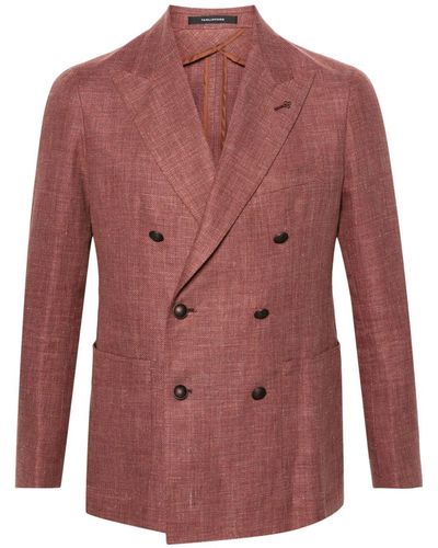 Tagliatore Double-breasted Mélange-effect Blazer - Red