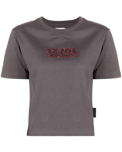 Izzue Rhinestone Logo-detail T-shirt - グレー