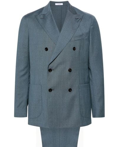 Boglioli Double-breasted Virgin Wool Suit - Blue
