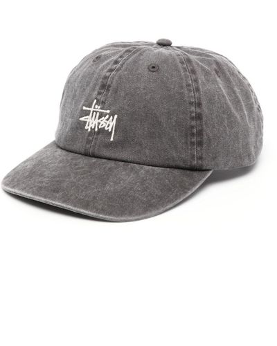Stussy Logo-embroidered Denim Baseball Cap - Grey
