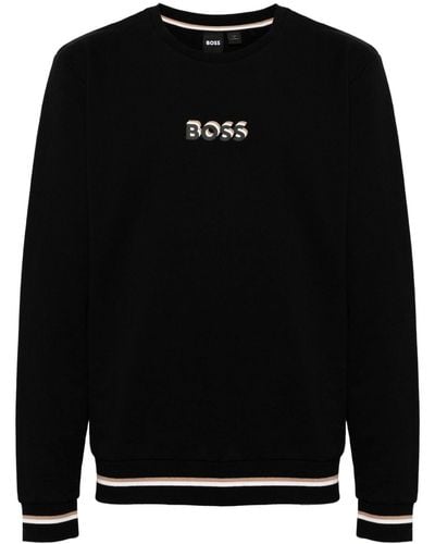 BOSS Sweatshirt mit Logo-Print - Schwarz