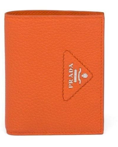 Prada Small Logo-plaque Leather Wallet - Orange
