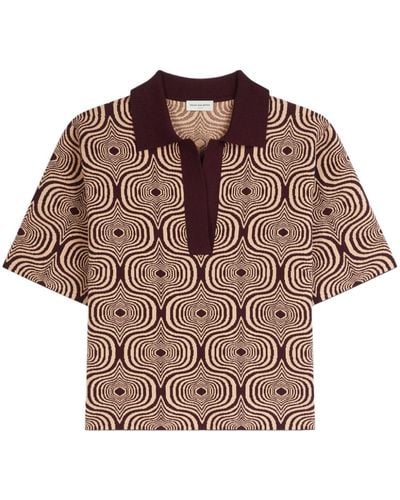Dries Van Noten Pattern-jacquard Knitted Polo Top - Brown