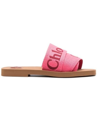 Chloé Woody Logo-print Slides - Pink